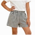 thumbnail image 3 of TOWED22 Girls Boys Plaid Shorts Kids Gingham Elastic Waist Wide Leg Short Pants with Pockets(Black,6-7 Y), 3 of 9