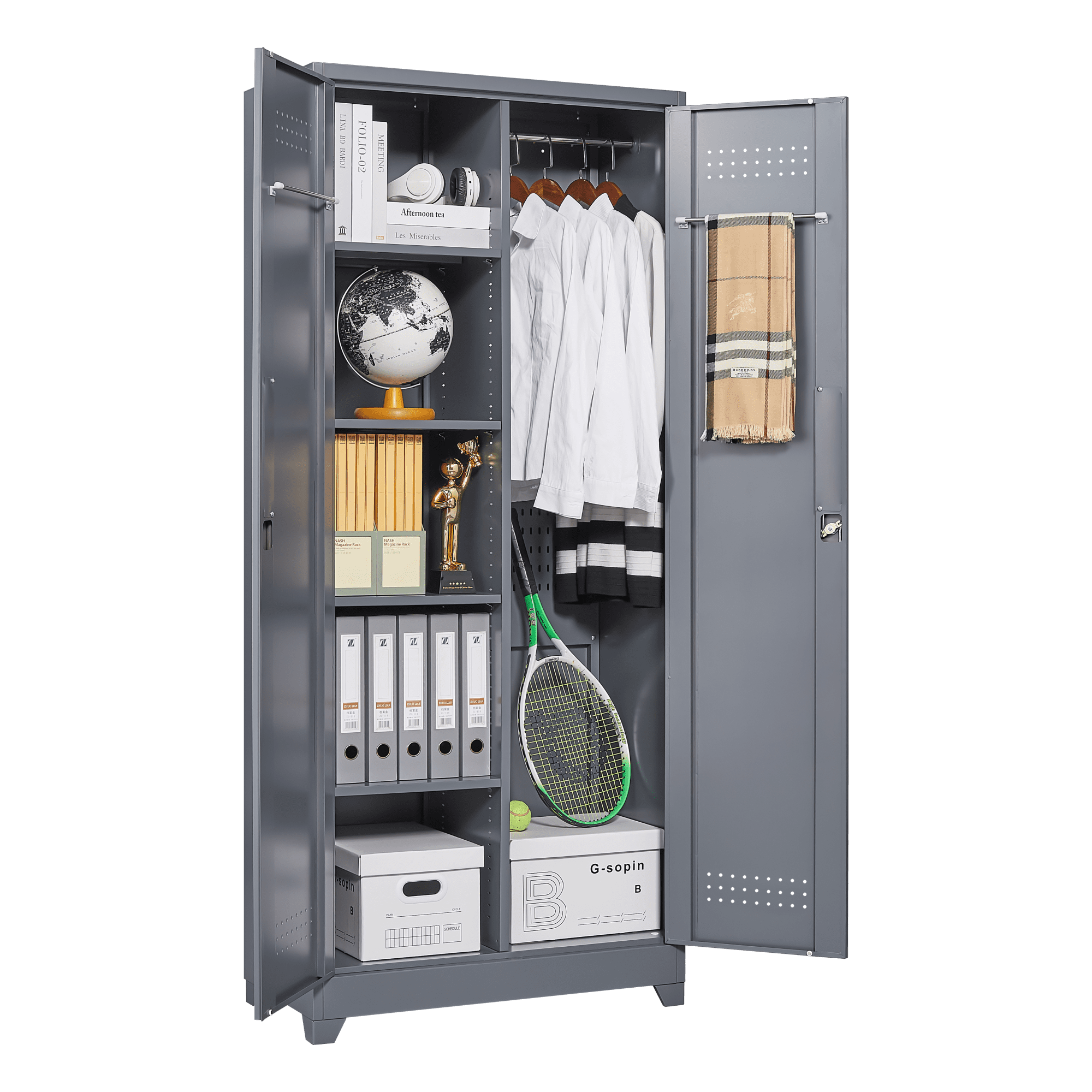 Metal Storage Cabinets, Cleaning Tool Cabinet with Locking Door, Large Tool Organizer and Storage for Kitchen, Pantry, Office