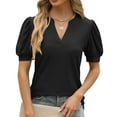 thumbnail image 2 of Tiqkatyck Womens Long Sleeve Shirts, Solid Puff Sleeve T Shirt V Neck Short Sleeve Shirts Casual Every Day Tops Womens Clothes Coats for Women Black L, 2 of 9