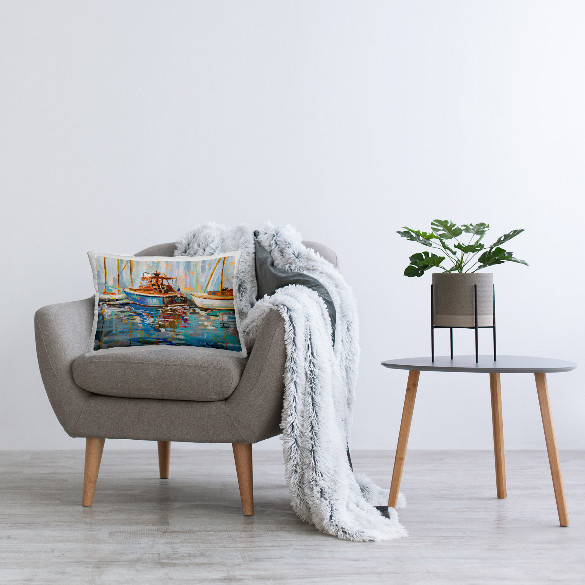 Stupell Industries Old Fashioned Boat Harbor Decorative Printed Throw Pillow Design by Jeanette Vertentes.