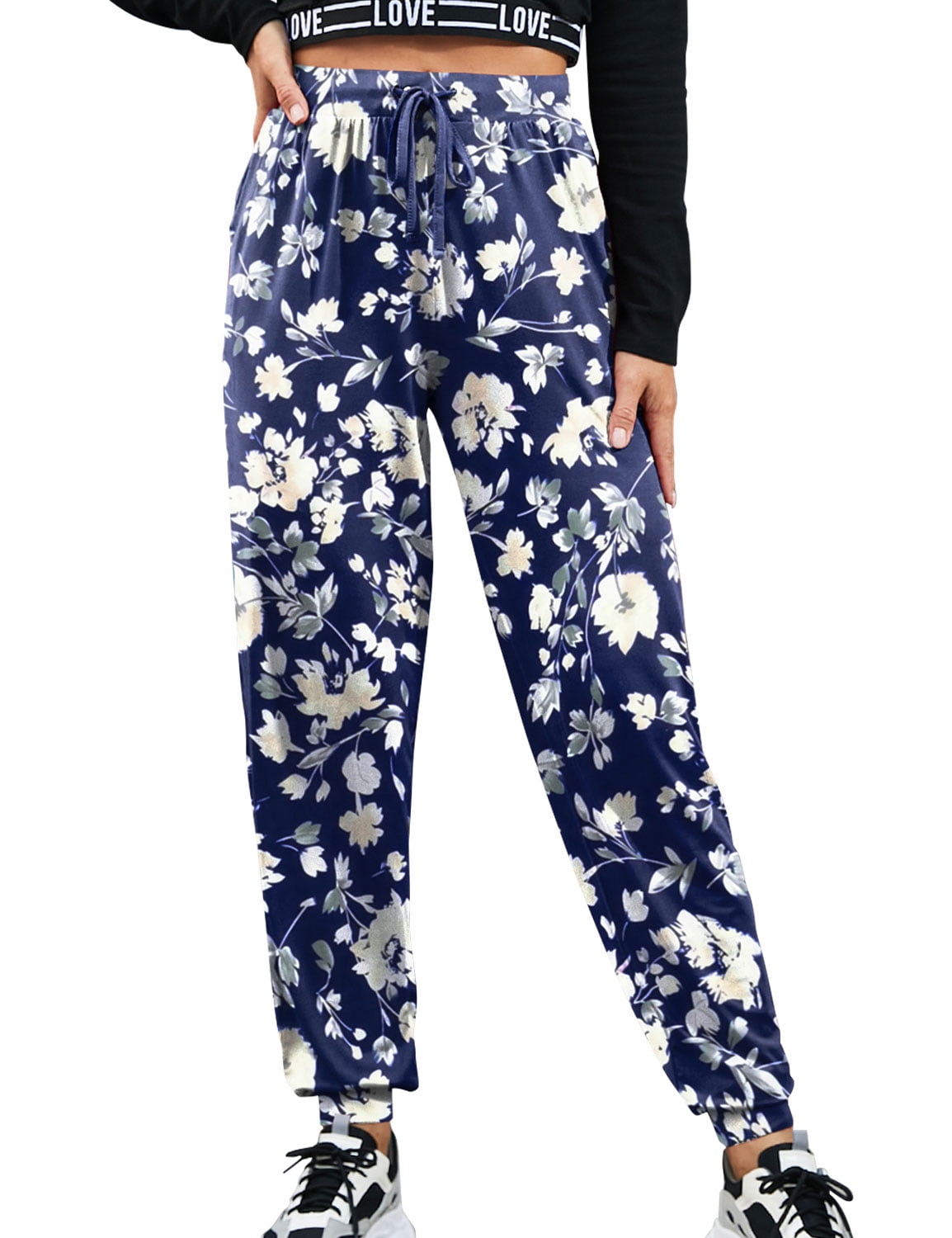 Doublju Women's Basic Comfy Drawstring Jogger Style Yoga Pajama Pants ...