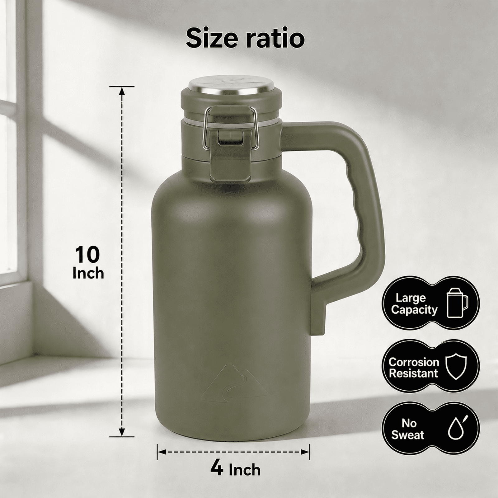 Ozark Trail 48 oz Insulated Stainless Steel Growler, Forest Green