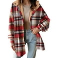thumbnail image 2 of Guzom Womens Fleece Lined Plaid Hooded Shacket - Oversized Soft Poly-Cotton, Red Color for Autumn/Early Winter Casual Wear,Size S, 2 of 5