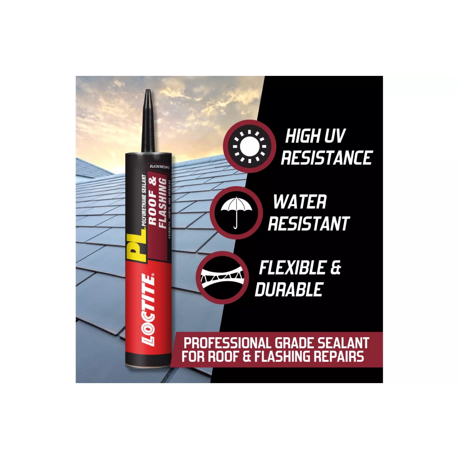(2 pack) Loctite Pl Polyurethane Sealant Roof and Flashing, Pack of 1, Black 10 fl oz Cartridge