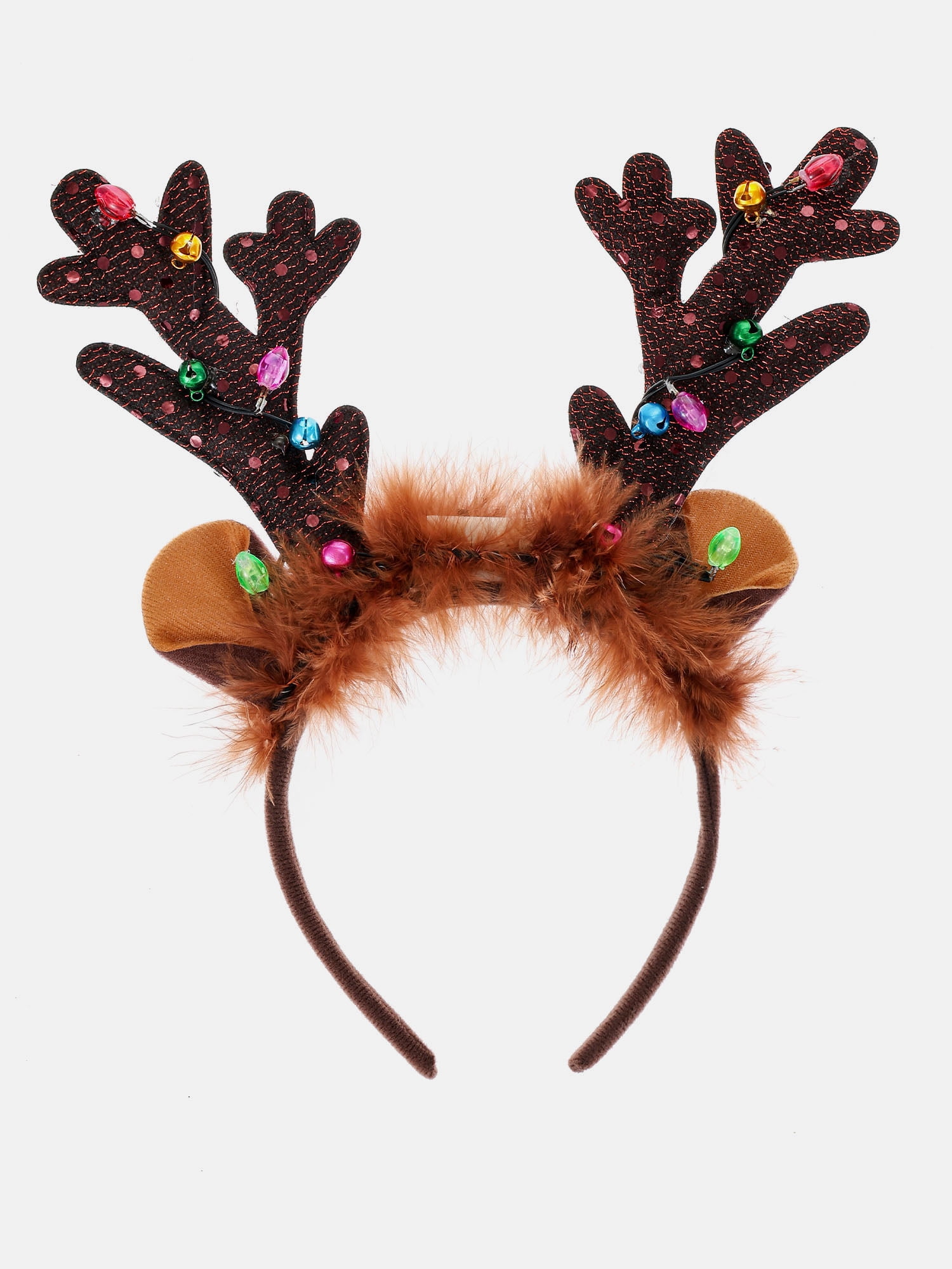 Way to Celebrate Light Up Fuzzy Reindeer Antler Headband, Multicolor, 1 Piece, One Size Fits Most