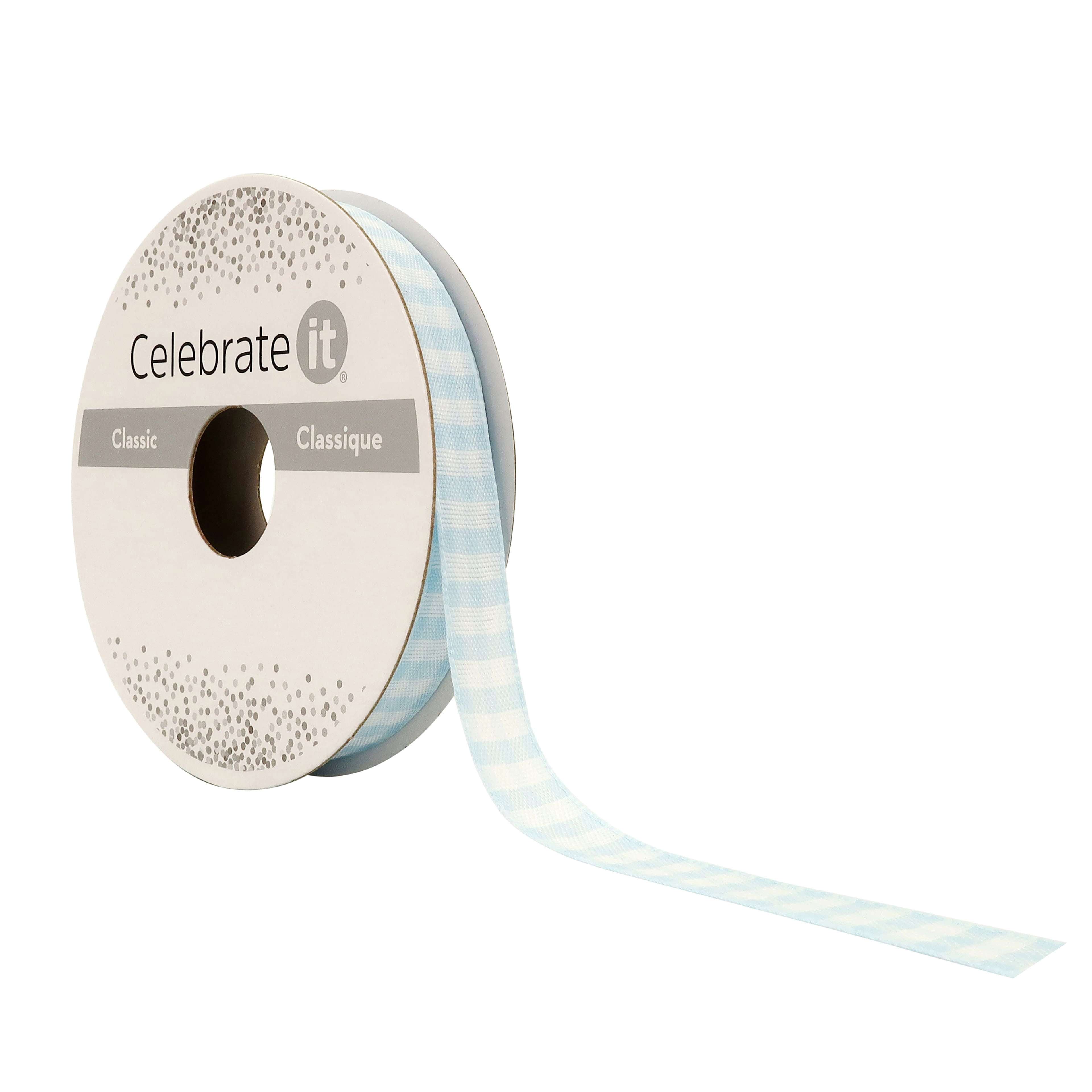 3/8" x 7yd. Light Blue Gingham Ribbon by Celebrate It – Non-Wired Woven Selvage Edge - Ideal for Gift Wrapping - Crafts & Home Decor - 12 Pack