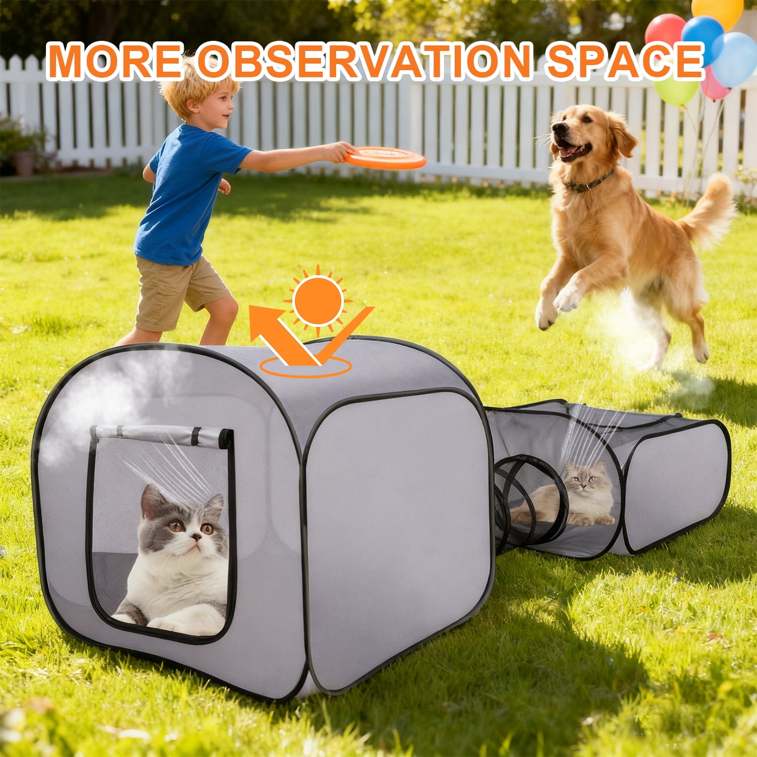 Portable Collapsible Small Pet Playpen - Breathable Mesh Fence with Attached Tunnel, Indoor Outdoor Soft-Edge Tent + Storage Bag