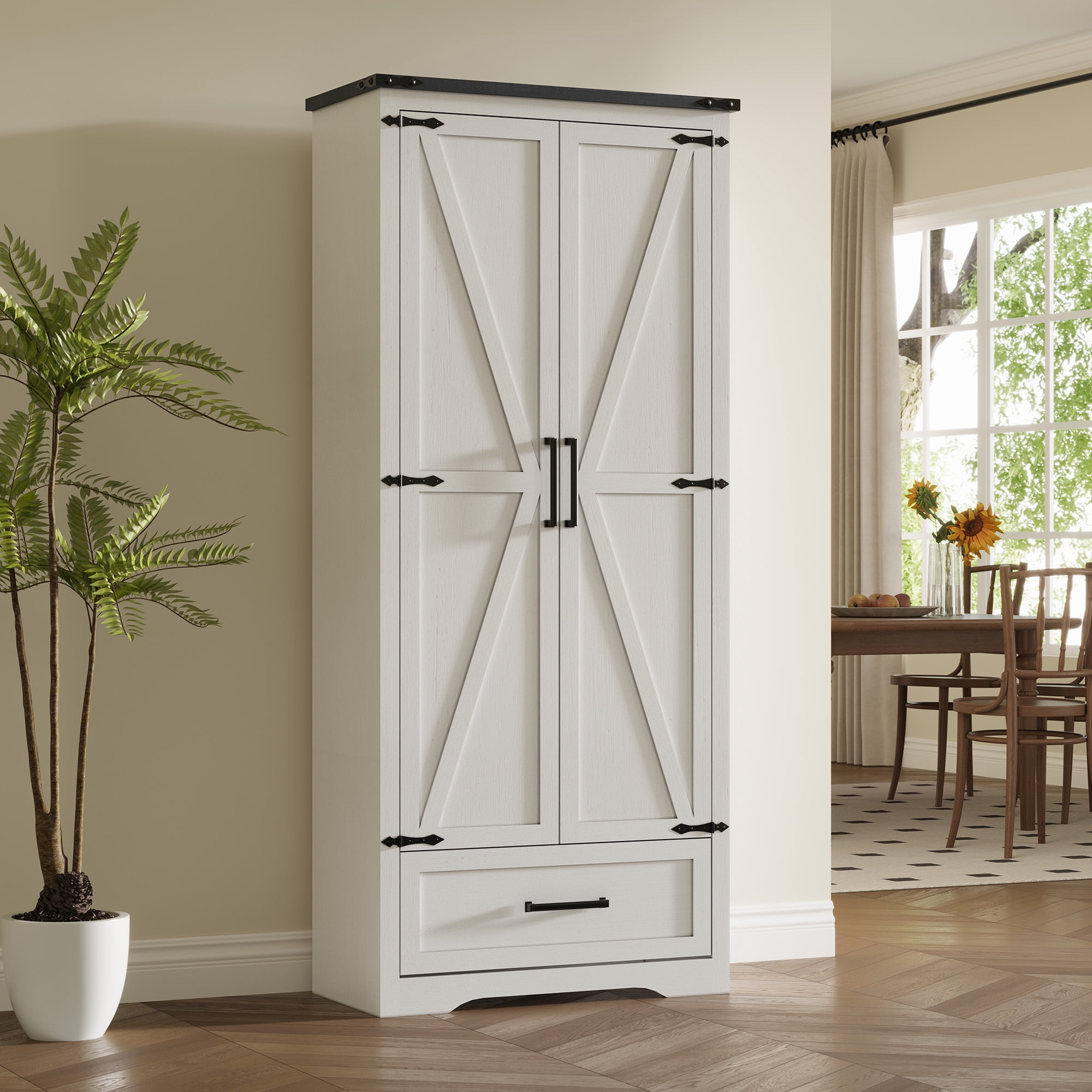 T4TREAM Farmhouse 2-Door Storage Cabinet with Adjustable Shelves and 1 Drawer for Bathroom and Living Room, White