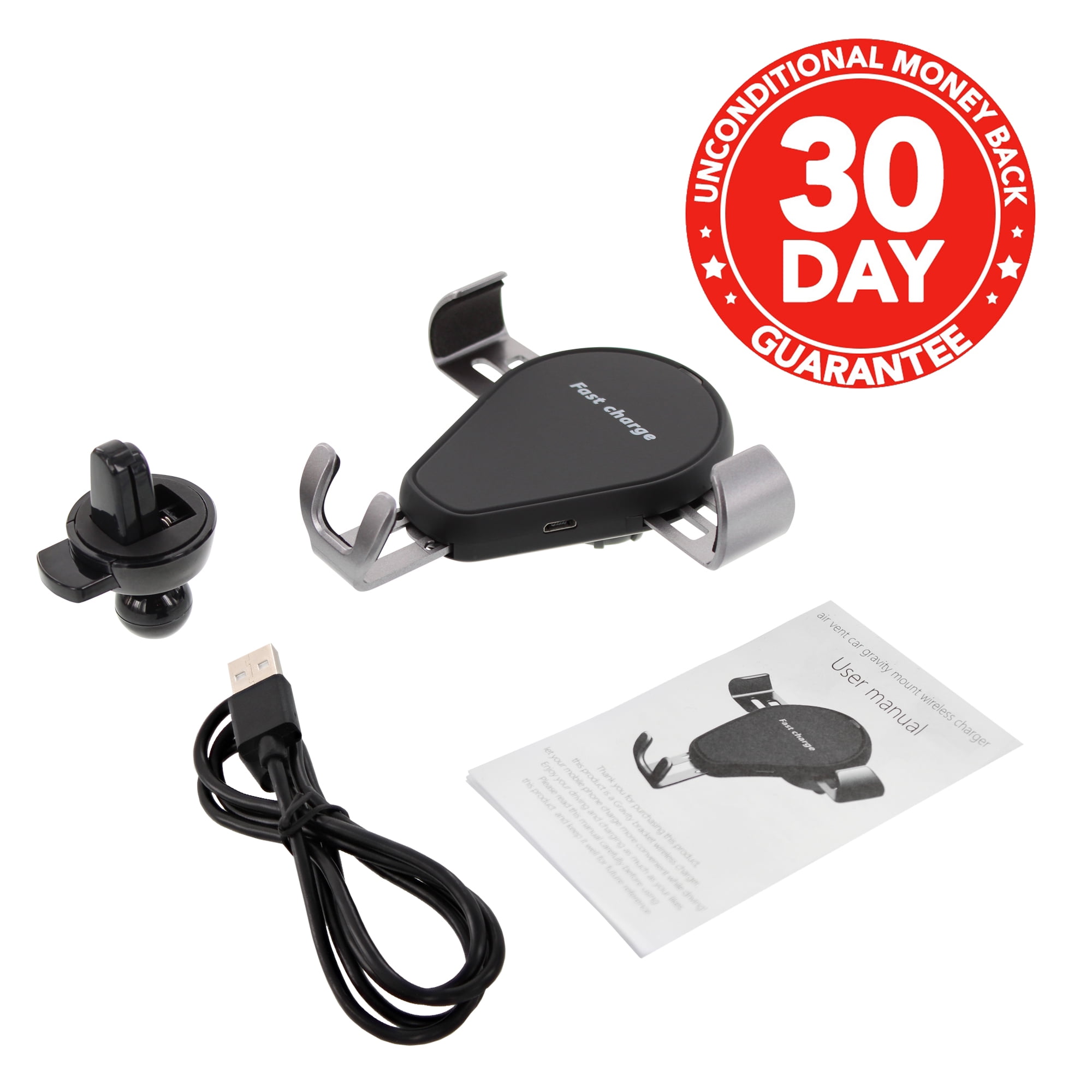 Samsung Galaxy S9//S9+//S8//S8+//S7//Note 8 /& More Fast Charging Compatible with iPhone X Qi Certified iPhone 8//8 Plus Exuby 10W Wireless Car Charger Air Vent Attachment 1-Handed Operation