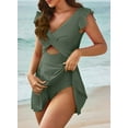 thumbnail image 5 of SHEWIN Swimsuits for Women One Piece Ruffle Cutout Swimdress Criss Cross Bathing Suits Green M, 5 of 7