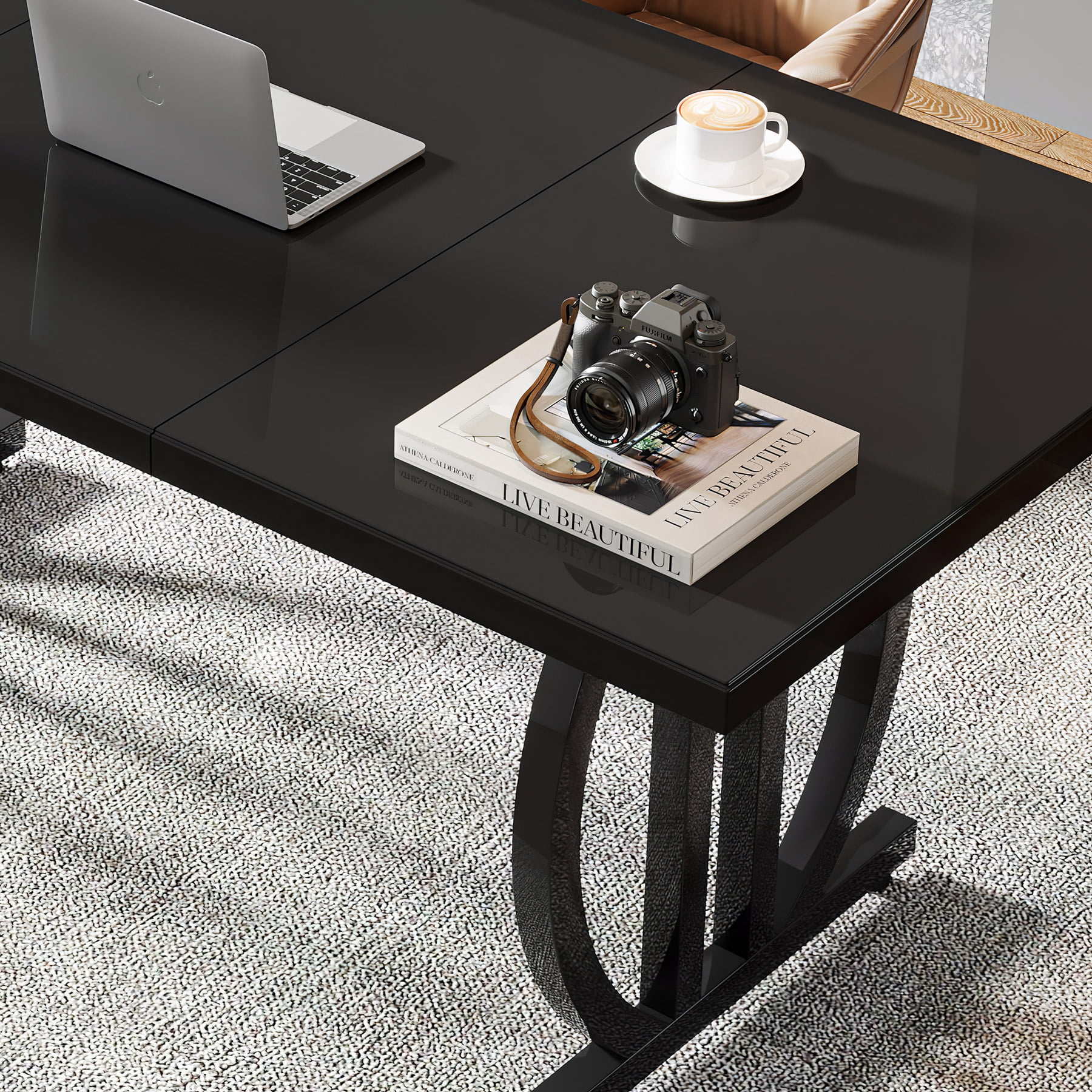 Tribesigns Modern Computer Desk,  63 Inch Rectangular Executive Table with Metal Frame for Home Office, Living Room, Black