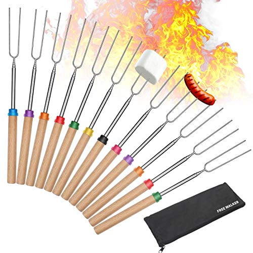 Marshmallow Roasting Smores Sticks,32-inch Extendable Sturdy Stainless Steel Roasting Forks for BBQ,Campfire,Hot Dog,Telescoping Camping Accessories Stove Fork,Safe for Kids,4 Sticks with Storage Bag 