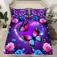 thumbnail image 2 of Manfei Pink Blue Butterfly Sheet Set Twin, Gradient Rose Blossoms Bedding Sets Twin Size, Purple Galaxy Flat Sheet, Breathable Room Decoration, 3pcs, 2 of 7