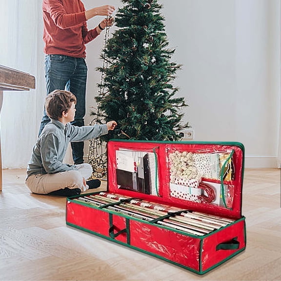 Gift Wrapping Paper Organizer Storage,Gift Wrap Storage Containers with Interior Pockets for Bows, Tags & Ribbons,Wrapping Paper Holder, Waterproof