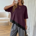 thumbnail image 5 of Asymmetrical Tunic Blouse for Women Summer Oversized Lace Trim T Shirts 2026 Casual Half Sleeve Hem Tops Loose Crewneck Purple XL, 5 of 7