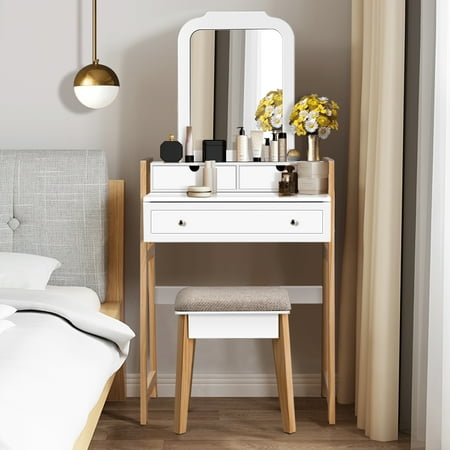 Costway Makeup Vanity Table W 3 Drawers Mirror Dressing Costway Makeup Vanity Table W 3