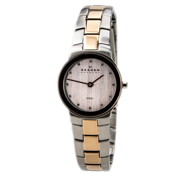 Skagen Women's 430SSRX Denmark Stainless Steel Chrome Dial Swarovski Crystal Two Tone Bracelet Watch