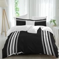 thumbnail image 2 of Black Striped Duvet Cover Set, Farmhouse Black White Stripes Soft Duvet Cover Full Size Bedding Set 4 Pieces, 1 Quiltcover and 2 Pillowcases with Zipper, 1 Bed Sheet for All Seasons, 2 of 9