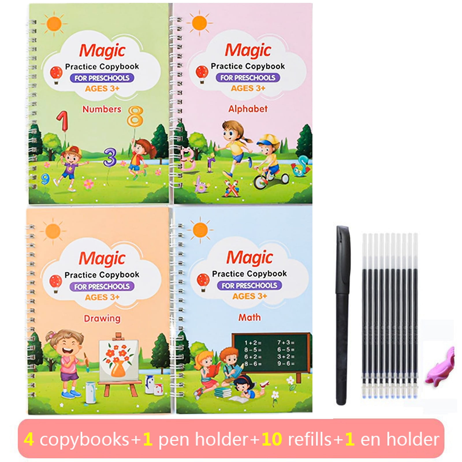 4 Pcs Magic Grooved Practice Copybook for Children, Letter Tracing for Kids Ages 3-5, 6-7 Reusable Magic Practice Copybooks for Preschools Magic