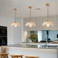 thumbnail image 3 of 9.8 Inch Wood Clear Glass Pendant Lamp, Small Japanese Style Transparent Glass Hanging Lighting Fixture, Vintage Farmhouse Pendant Light for Kitchen Sink Island Dining Table Bar Entryway Laundry Room, 3 of 7