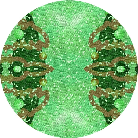 Ahgly Company Machine Washable Indoor Round Transitional Dark Lime Green Area Rugs, 5' Round