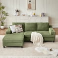 thumbnail image 5 of Pingliang Home 98" L-Shaped Sectional Sofa with Chaise, Comfy Corduroy Fluffy 3 Seater Couch with 2 Cup Holders for Living Room,Apartment,Office, Green, 5 of 11