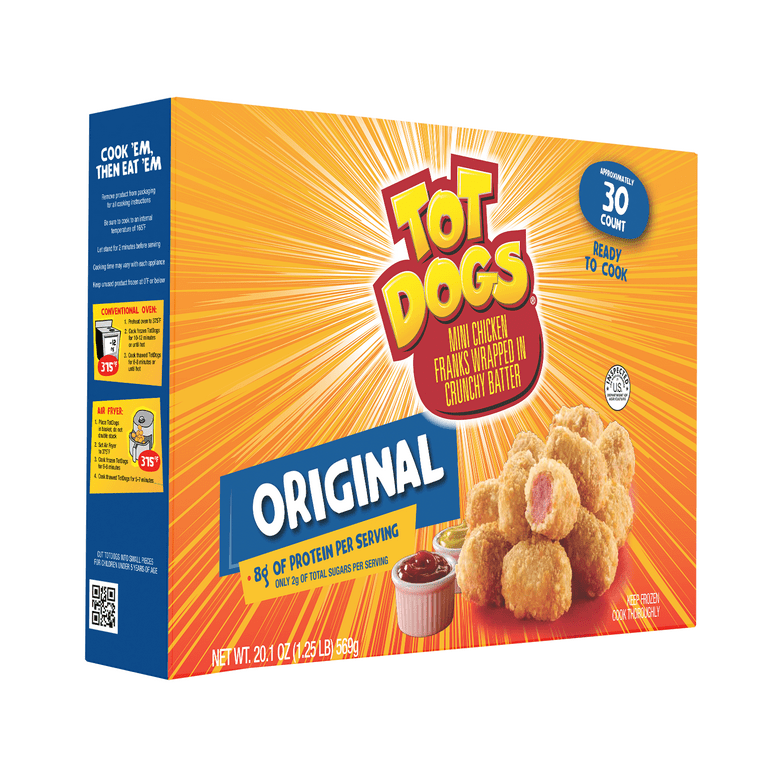 TotDogs, 8 Grams of Protein Per Serving, Original, Frozen, Chicken Hotdog Fritter Bites, 20.1 oz, 30 Count