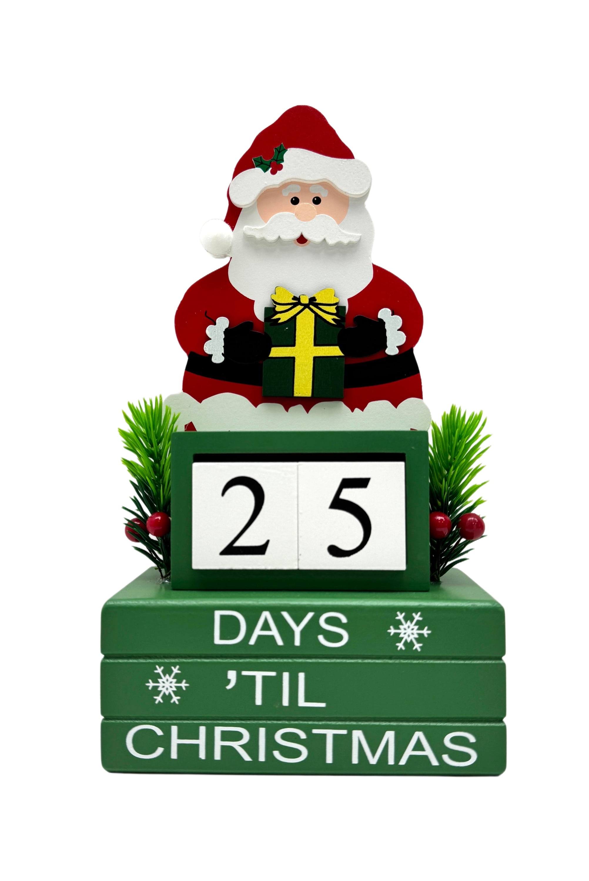 Holiday Time 10" wood Santa Advent Calendar with removable blocks to change the countdown date, Santa Claus Advent Calendar