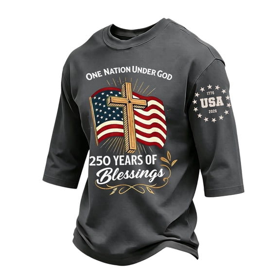 Havenx 250th Anniversary Usa Shirt for Men Crew Neck Three-quarter Sleeve Shirt American Flag Design Fun Graphic T-Shirt Patriotic Vintage Big and Tall Classic Tees,Dark Gray 3XL