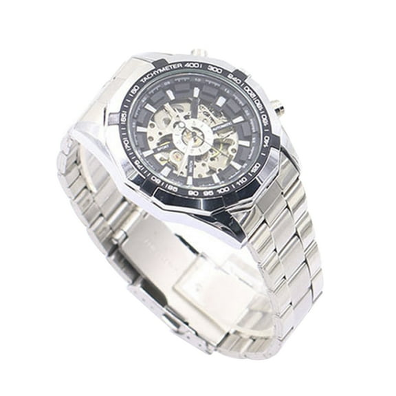 Xinyolin Men's Hollow Skeleton Dial Automatic Mechanical Stainless Steel Band, Wrist Watch