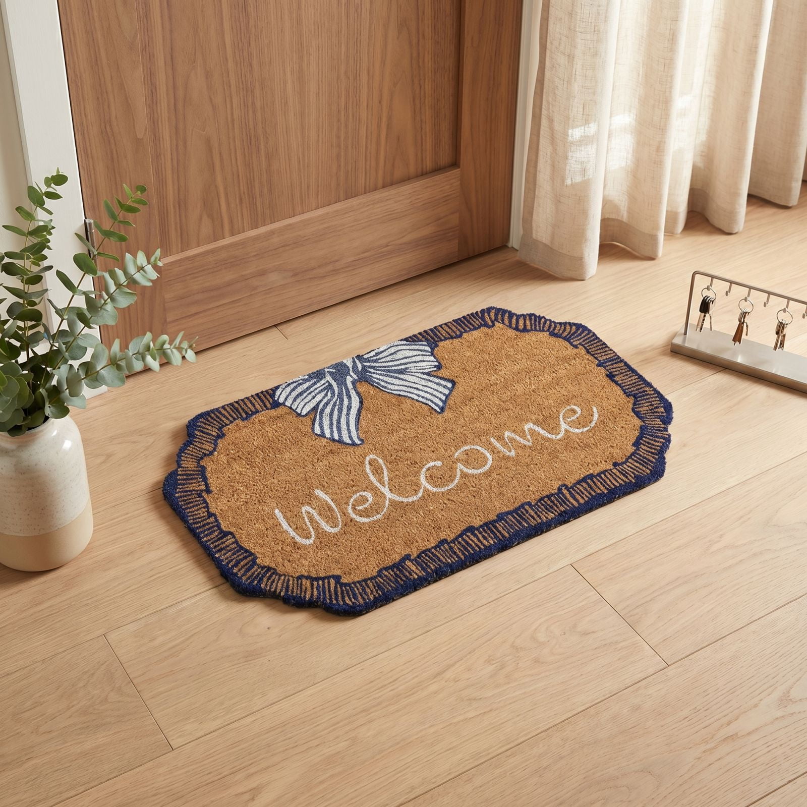Lumifun Bow Welcome Coir Doormat 48 x 30 inch, Non-Slip Outdoor Entryway Rug, Durable Coconut Fiber Mat for Front Door, Porch, Patio, Farmhouse & Coastal Home Decor