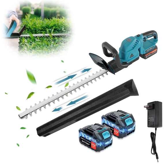SUSUZI 20-Inch Cordless Hedge Trimmer with Battery & Charger, 21V Brushless Electric Bush Trimmer, Dual Action Steel Blades, 180° Rotating Handle for Shrubs, Bushes & Garden Trimming