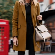 Qiaocaity Fall and Winter Fashion Long Trench Coat, Womens Fall Fashion Business Attire Solid Color Long Sleeve Single Breasted Slimming Suit Coat Cardigan Top, Coffee, XL