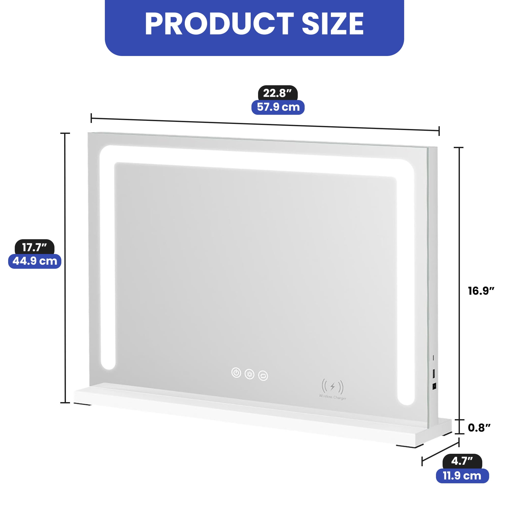 Uforic 23''x17'' Vanity Mirror with LED Lights & USB, Vanity Makeup Mirror with Bluetooth Tabletop Wall Mount, Led Mirror Makeup with 3-Color Lighting, White