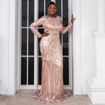 thumbnail image 4 of Women's Plus Size Formal Sequin Prom Dress,Long Sleeve Draped Mermaid Hem Evening Dress, 4 of 8
