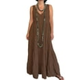 thumbnail image 3 of dgysar Women‘s Linen Blend Dress, V-Neck Sleeveless Shift Dress, Breathable & Wrinkle-Resistant for Summer, Travel,Beach & Warm Weather. Coffee S, 3 of 5