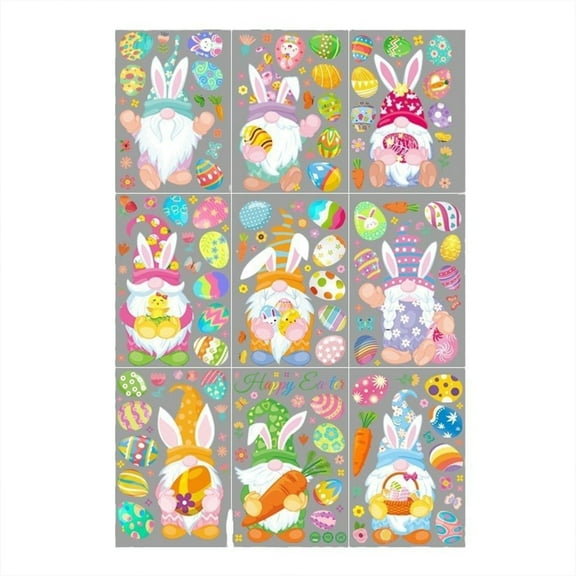 9 Pack Easter Window Stickers, Cute Eggs Bunny Carrot Clings for Easter and Spring Window Decoration, for Home, Office, Classroom, Easter Party Decor