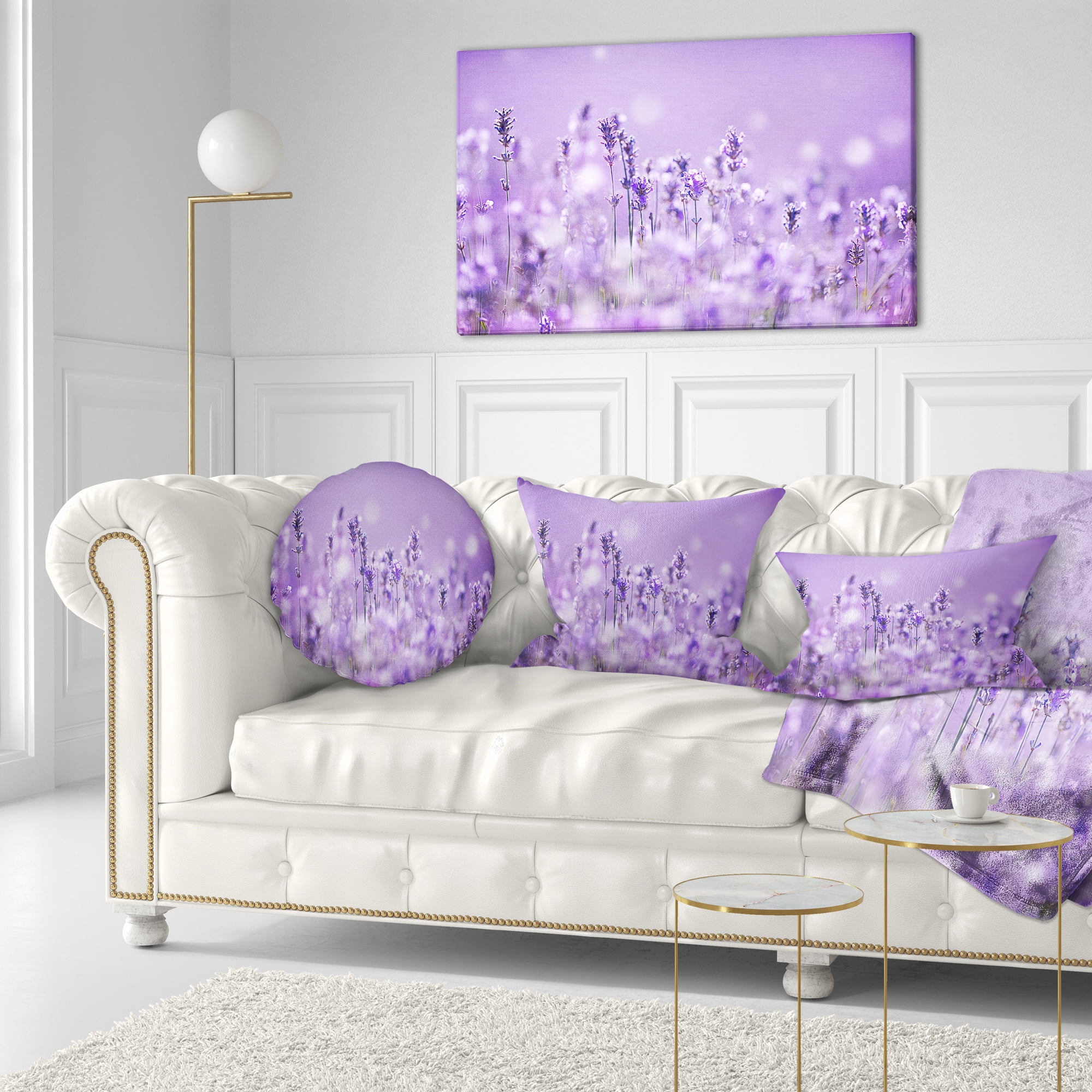 Designart Stunning Purple Lavender Field - Landscape Printed Throw Pillow - 12x20