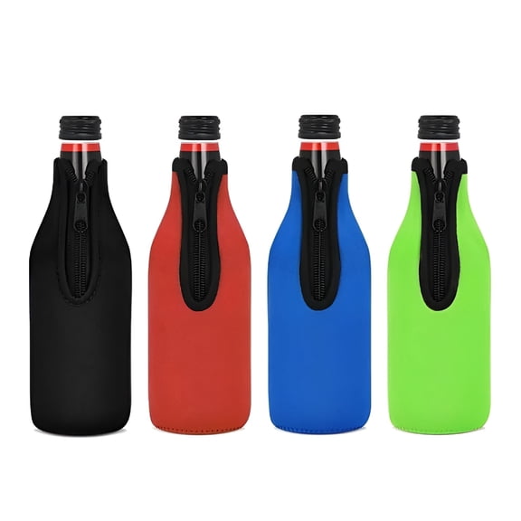 ACDANC 4-Pack Zippered Beer Bottle Koozies, 3mm Thick Insulated Can Cooler Sleeves, Reusable Drink Holder Jacket for European Pilsner Glass