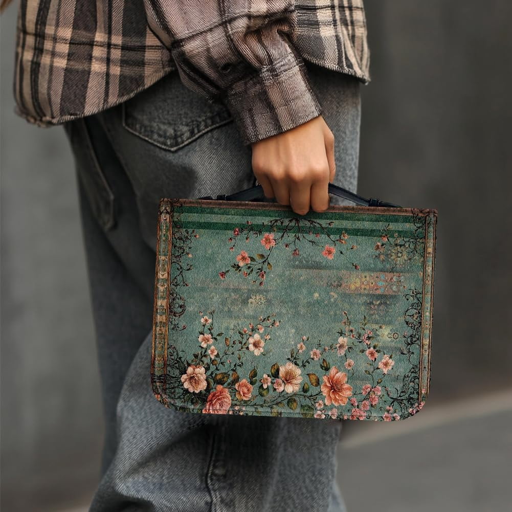 1pc Large Bible Cover 8x11 inch PU Leather Bible Case with Bookmark Vintage Flower Branch Bible Carrying Case for Women Men Christian Bible Note Books Carrying Accessories for DIY
