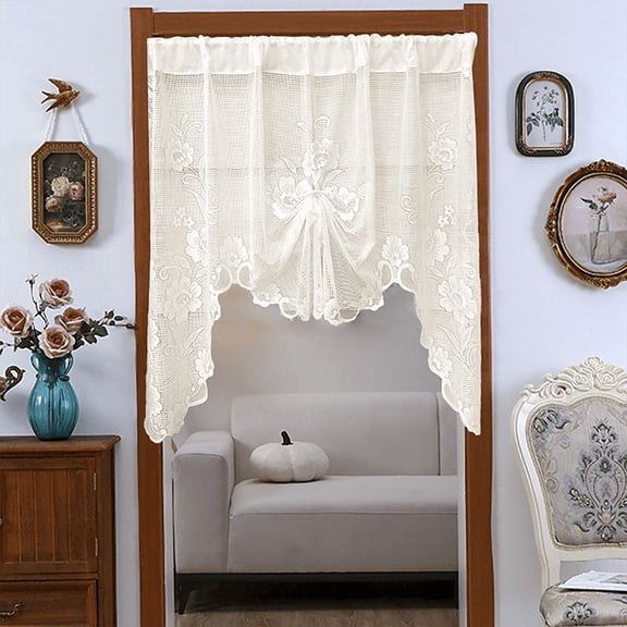 Kitchen Curtain Floral Lace Valance and Swag for Kitchen Bathroom Living Room Window Decor, Rod Pocket Living Room Bedroom Bathroom Window Farmhouse Home Room Decor Curtain