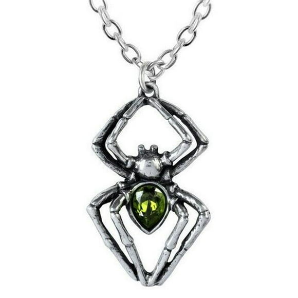 Alchemy Gothic P904 18 in. Emerald Spiderling Pendant Venom Green Spider Necklace