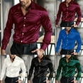 thumbnail image 5 of Mens Satin Silk Dress Shirt Long Sleeve Casual Shirts Disco Club Wedding Party, 5 of 12