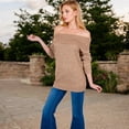 thumbnail image 3 of Women's Off-Shoulder Ribbed Knit Sweater with Long Sleeves - Medium, Beige, 3 of 6