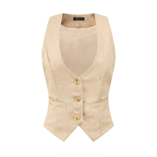 Chaleco Vintage Allegra K para Mujer con Botones Steampunk Jacquard Sin Mangas Beige XL