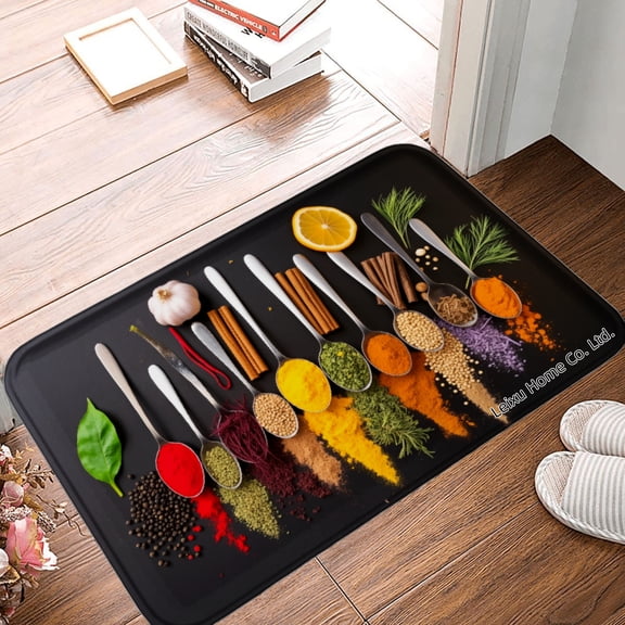 FJPT Non Slip Flannel Polyester Floor Mat With Spice Design For Bathroom Kitchen Bedroom Decor 31.5x19.7 inch
