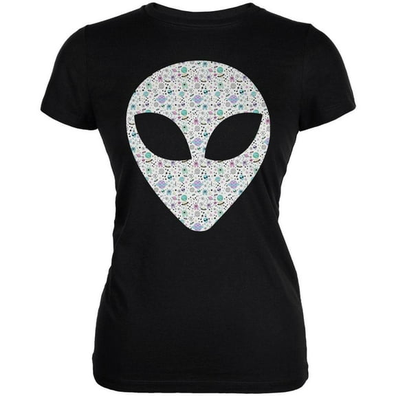 Alien Head Outer Space Elements Juniors Soft T Shirt Black X-LG