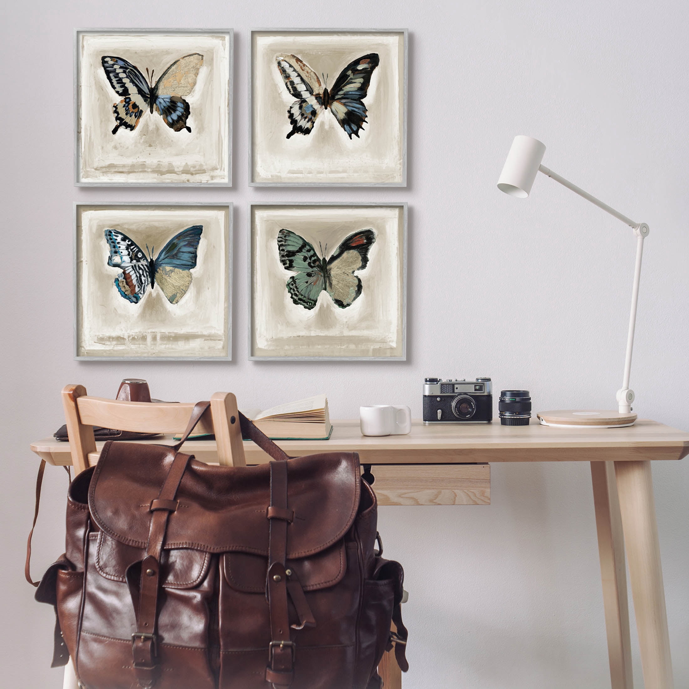 Stupell Industries Asymmetrical Butterfly Wing Patterns Painting Gray Framed Art Print Wall Art, Set of 4, Design by Stacy D'Aguiar