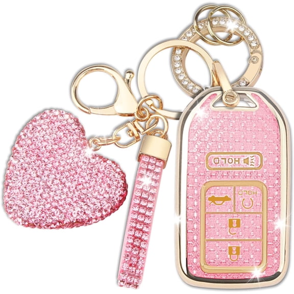 Key Fob Cover Compatible with Honda Accord Civic CR-V Pilot Passport Insight EX EX-L Odyssey 2016-2022 Keychain Case Holder Protector,Gold/Pink
