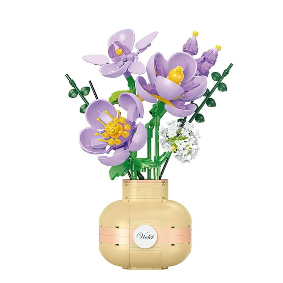 HI-REEKE Flower Mini Building Block Set Violets Flower Bouquet Bonsai Plastic Kit Gift Multicolor